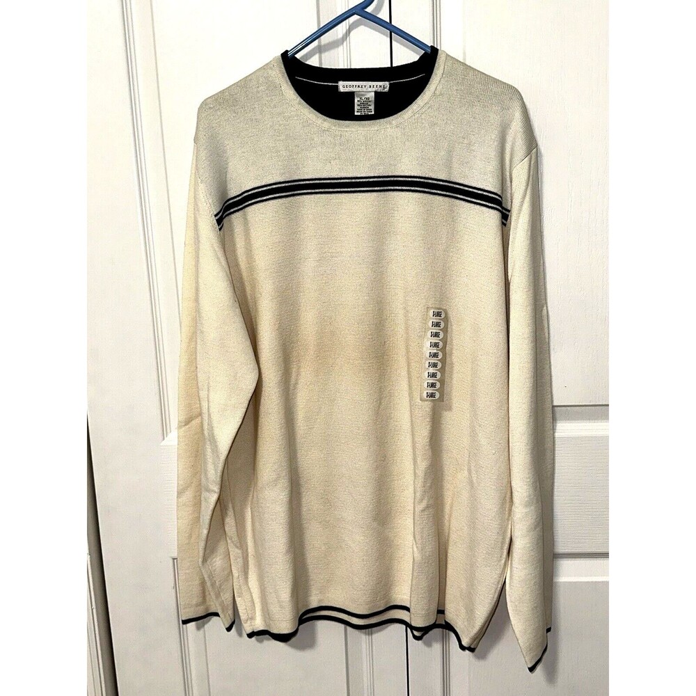 NWT Mens Geoffrey Beene Sweater Sz XL Micro Texture Knit Cream W/ Black Trim